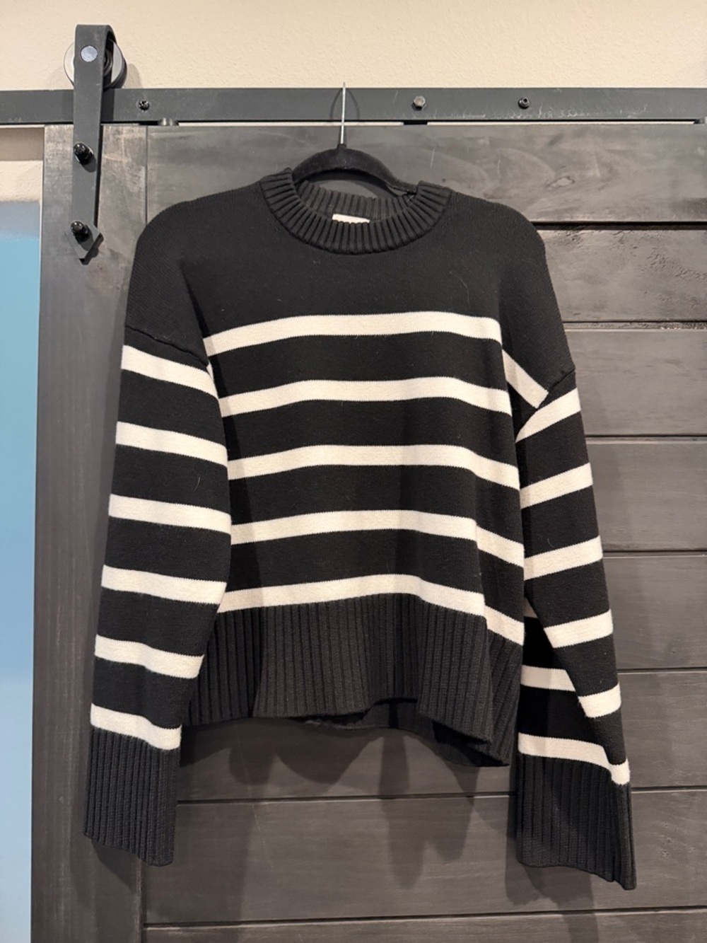 H&M Black and White Striped Crewneck Sweater